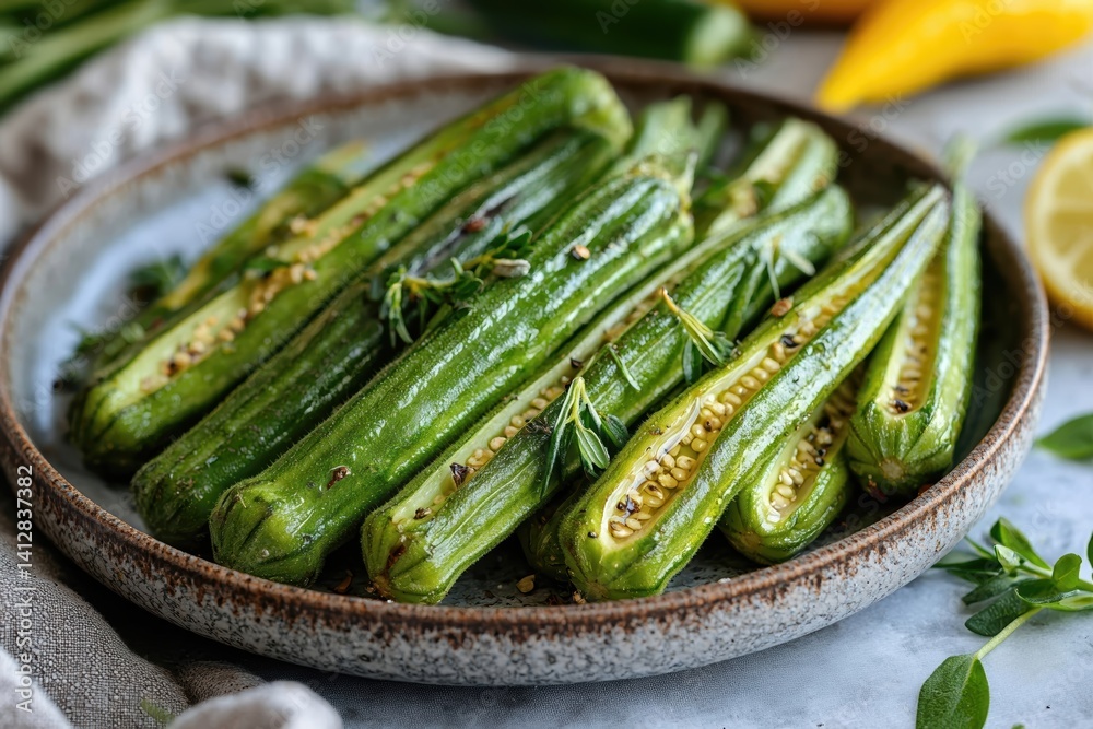 Roasted Okra with Herbs and Spices
