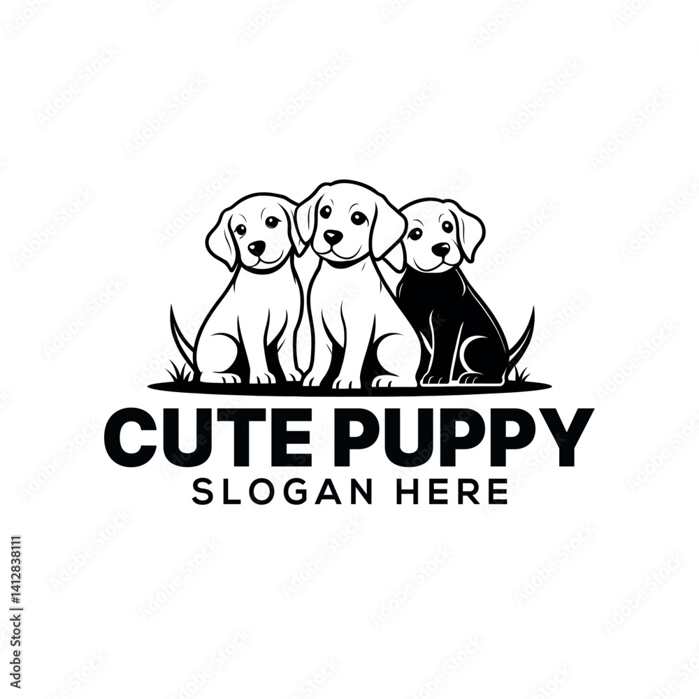Obraz premium cute puppy silhouette logo vector line art logo design