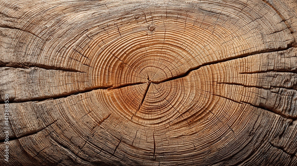 Fototapeta premium Close-Up Detail of a Textured Tree Ring Pattern on Wood Surface