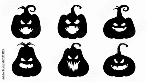 set halloween pumpkin silhouette vector on white background
