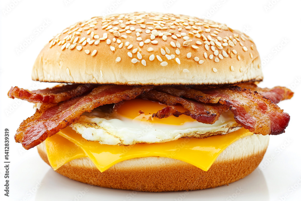 Delicious Breakfast Sandwich with Crispy Bacon Fried Egg and Melted Cheese Delicious Breakfast Sandwich with Crispy Bacon Fried Egg and Melted Cheese