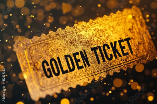 golden ticket , rich, with a metallic sheen and subtle reflections on its edges, adding depth to its design