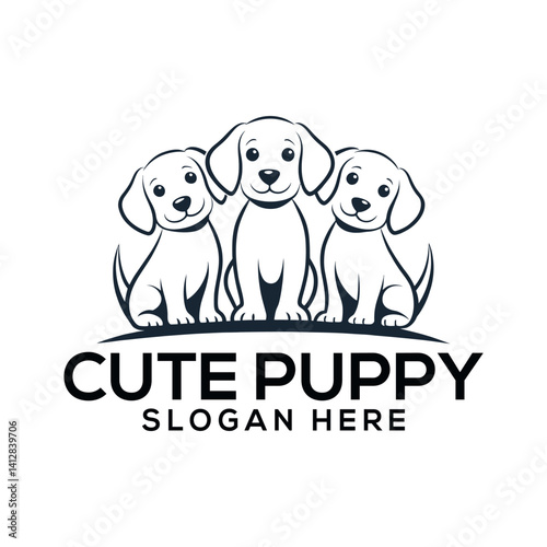 cute puppy silhouette logo vector line art logo design	
