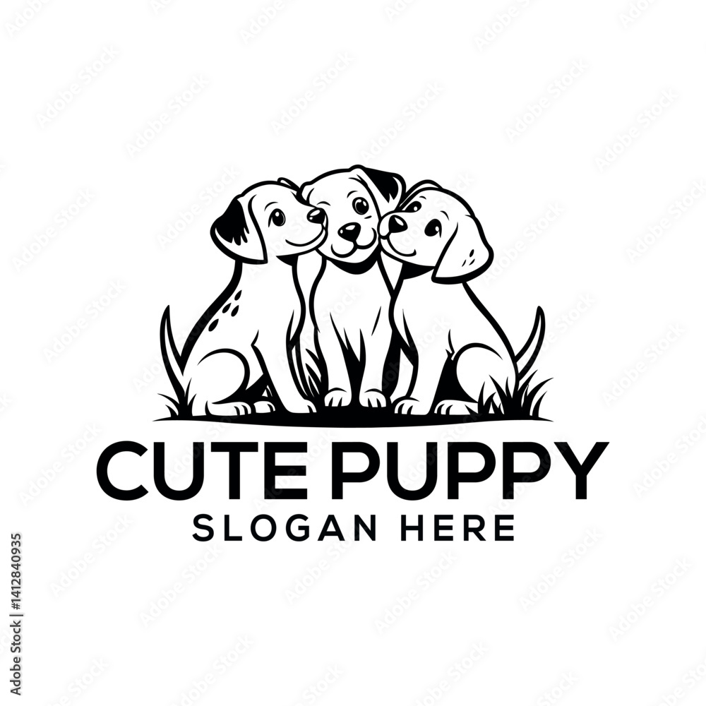 Obraz premium cute puppy silhouette logo vector line art logo design 