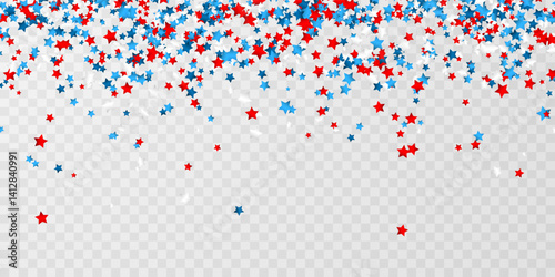 Celebration Holiday confetti in US flag colors. 4th July independence day background