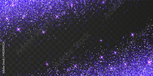 Purple glitter sparkle on a transparent background. Rose Gold Vibrant background with twinkle lights. Vector illustration