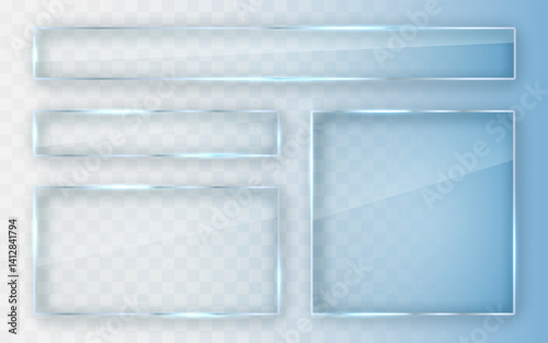 Glass plates set. Glass banners on transparent background. Flat glass. Vector illustration