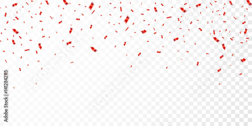 Red confetti. Celebration carnival falling shiny glitter confetti. Luxury greeting card. Vector illustration