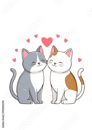 two cute cats love happy