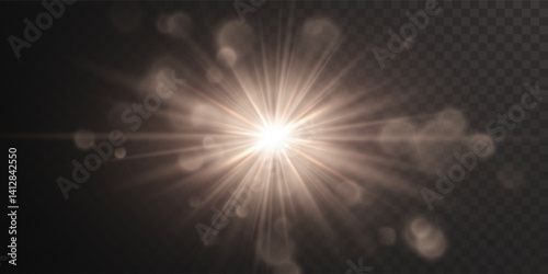 Bright flash effect with rays and glare. Light light blur effect. Vector illustration