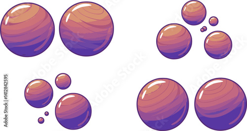 Soap Bubbles Solid Icon. Set Of Soapy Air Bubbles Floating , water bubbles In Different Arrangements Silhouette Symbol. Isolated Vector Illustration
