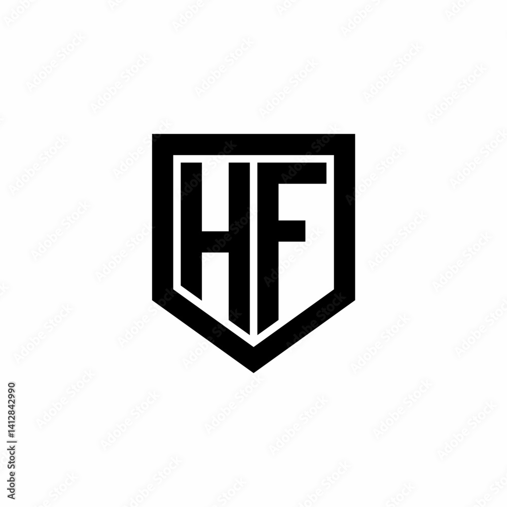 Initial monogram logo design HF isolated frame shield vector Initial monogram logo design HF isolated frame shield vector