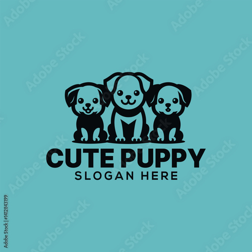 cute puppy silhouette logo vector line art logo design	