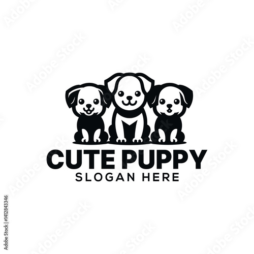 cute puppy silhouette logo vector line art logo design	