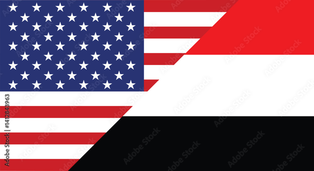 Obraz premium American and Yemen Flags Overlapped, United States and Yemen flags combined.