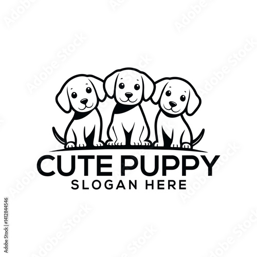 cute puppy silhouette logo vector line art logo design	