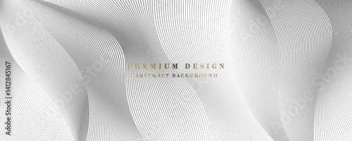White abstract background design. Modern wavy line pattern in monochrome colors. Premium stripe texture for banner, business backdrop. Dark horizontal vector template