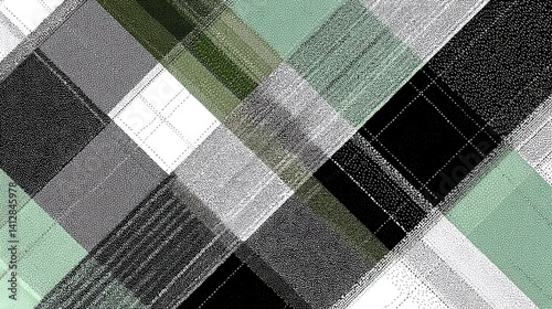 Colorful Abstract Plaid Pattern in Shades of Green and Black