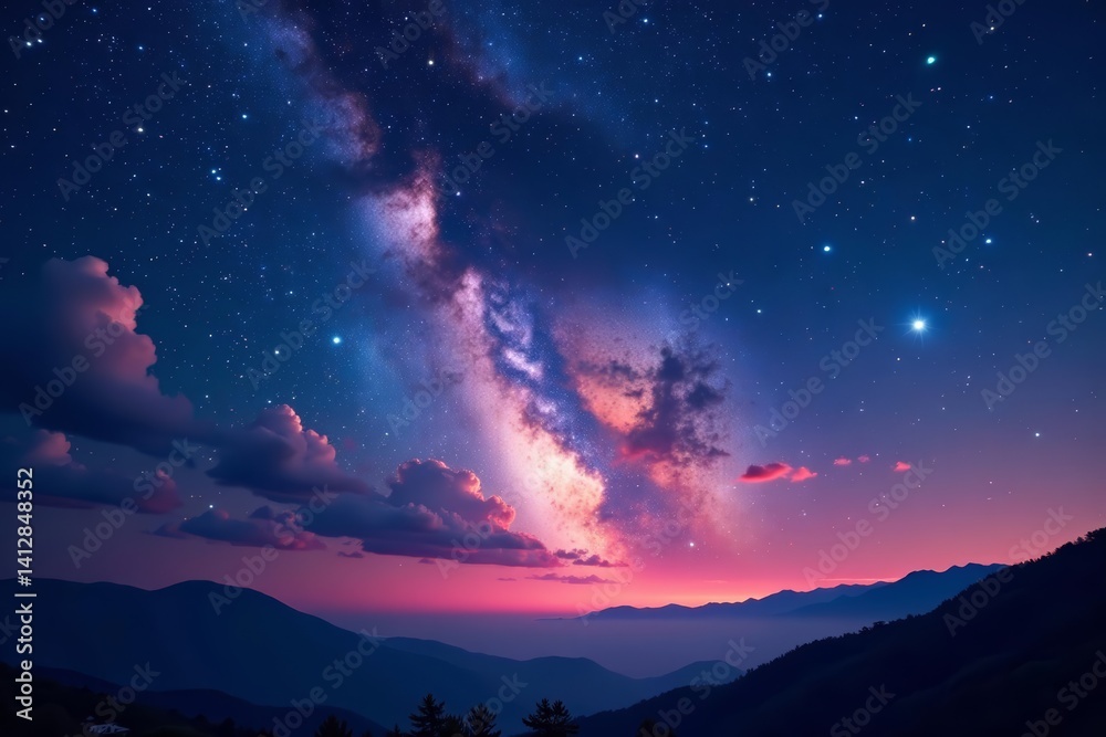 Naklejka premium Stunning hues and ethereal beauty of the Milky Way shining brightly in the night sky, night sky, galaxy