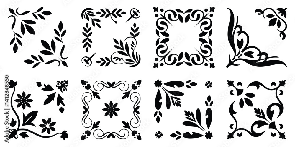 Collection Of Elegant Floral Corner And Square Frame Designs In Black Vector Collection Of Elegant Floral Corner And Square Frame Designs In Black Vector