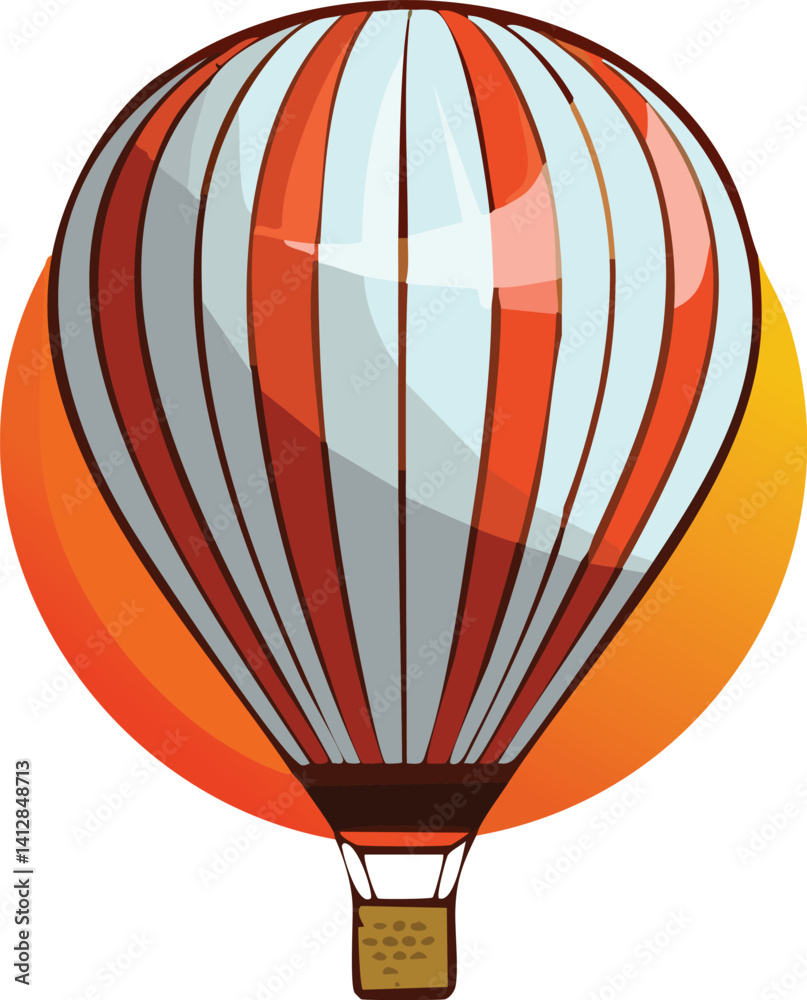 Fototapeta premium Hot Air Balloon Floating at Sunset Vector Isolated, Golden Hour Sky Adventure, Romantic Horizon Journey, Vibrant Panoramic Travel Illustration