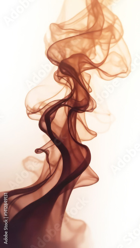 Abstract composition with smooth, translucent waves of dark brown smoke with soft, fluid look, with smooth curves and different opacity on white background
