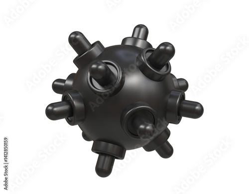 Naval deep-sea anti-ship military mine. 3D image of a sea mine. A dangerous explosive tool. 3d cartoon-style illustration for game design