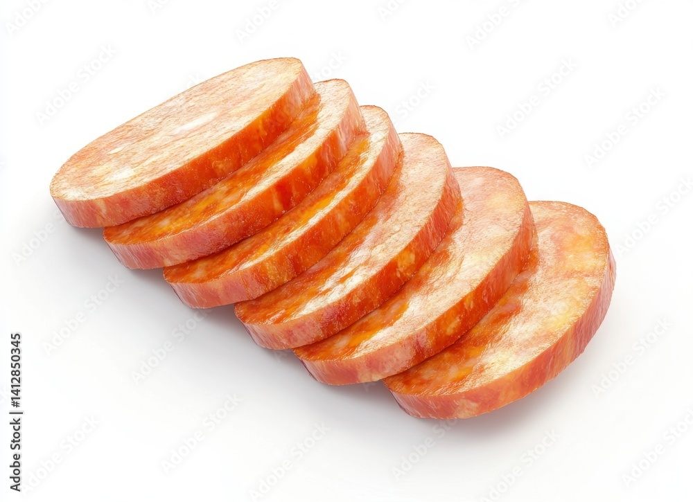 Sliced Smoked Sausage: A Stack of Rich, Amber-Colored Rounds Sliced Smoked Sausage: A Stack of Rich, Amber-Colored Rounds