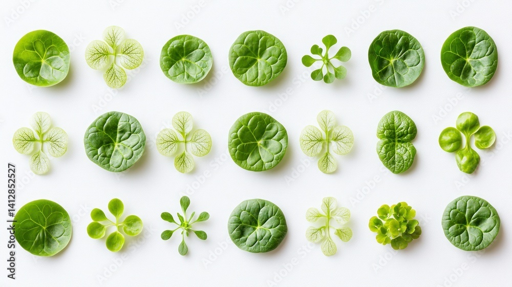Fresh green leaves arranged in a pattern Fresh green leaves arranged in a pattern