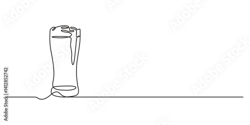 Continuous one line drawing of beer glass. Isolated on black thin line white background. Vector illustration