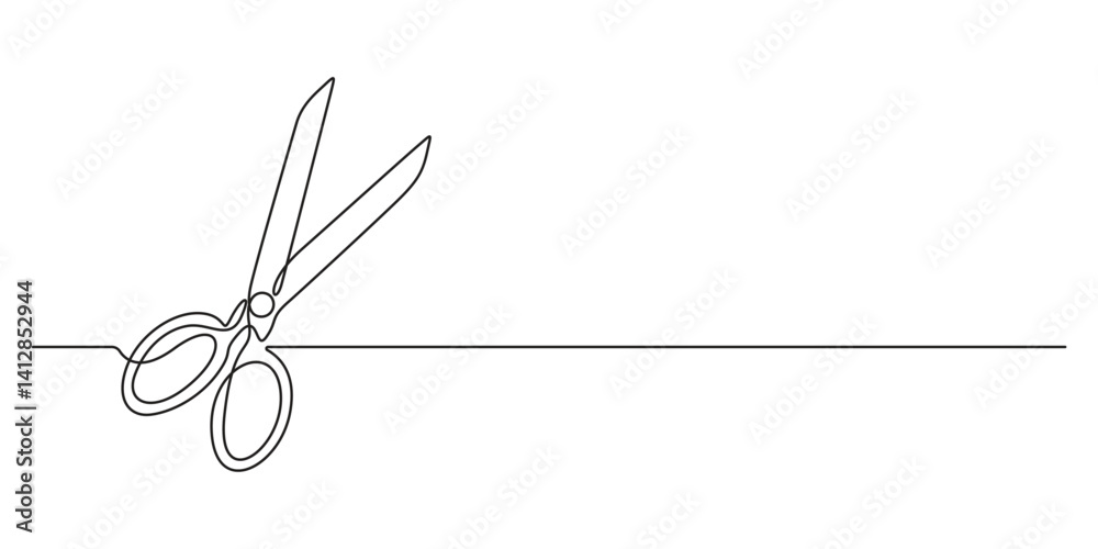 Scissor tool continuous one line drawing. Single line art barber shop concept outline vector illustration Scissor tool continuous one line drawing. Single line art barber shop concept outline vector illustration
