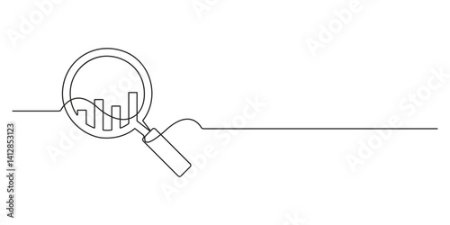 One continuous line of magnifying glass. Continuous single line drawing of a magnifying glass. Single minimalist concept graphic illustration