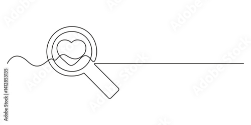 One continuous line of magnifying glass. Continuous single line drawing of a magnifying glass. Single minimalist concept graphic illustration