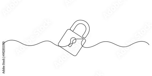 Continuous one editable line drawing of padlock. Single line drawing background. Vector illustration. One line padlock icon. Graphic illustration