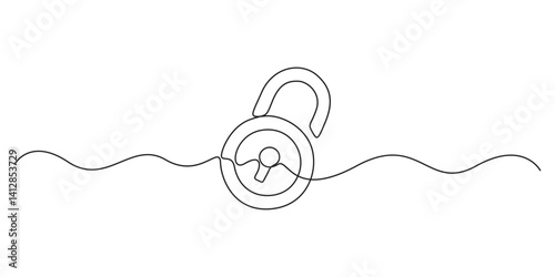Continuous one editable line drawing of padlock. Single line drawing background. Vector illustration. One line padlock icon. Graphic illustration