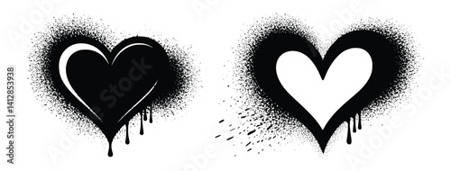 Black Spray Paint Hearts With Drips On White Background Love Graphics
