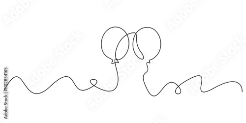 Party card invitation balloon one line continuous drawing doodle design vector illustration