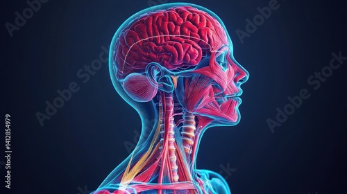 Detailed anatomical illustration of the head and neck