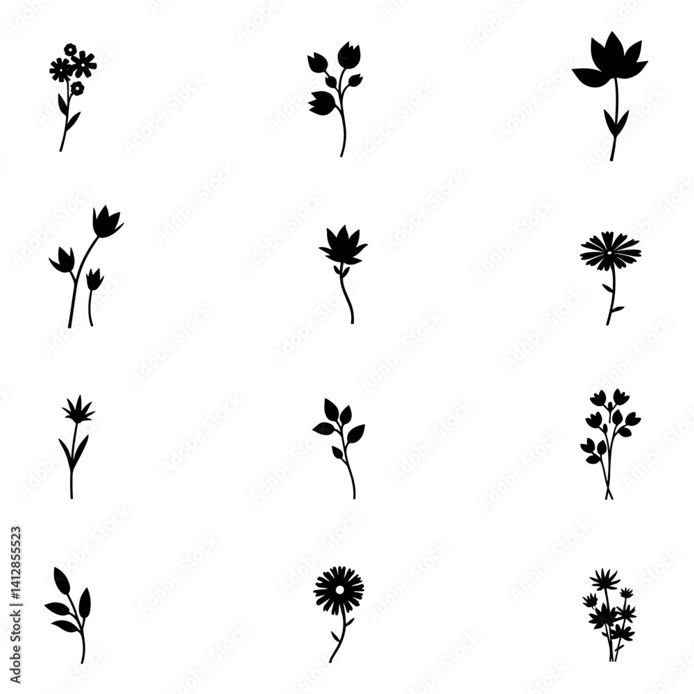 Naklejka premium Set of silhouettes of plants