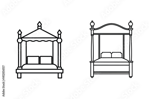 four poster bed icon outline vector illustration