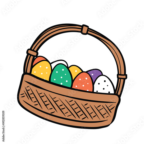 easter egg basket easter day doodle vector illustration hand drawn cartoon