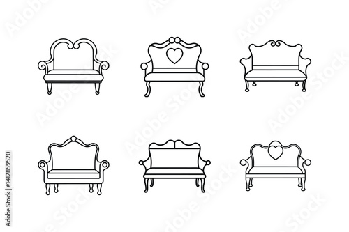 loveseat bench line art vector illustration