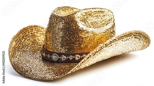 Gold Cowboy Hat on White Background
