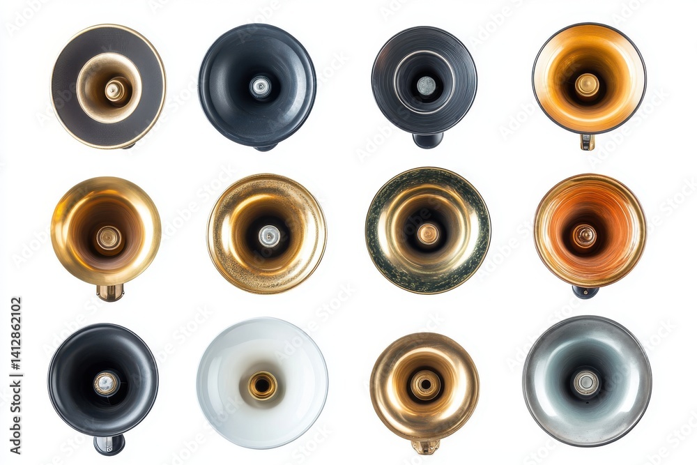 Collection set of megaphones in different styles isolated on white background Collection set of megaphones in different styles isolated on white background