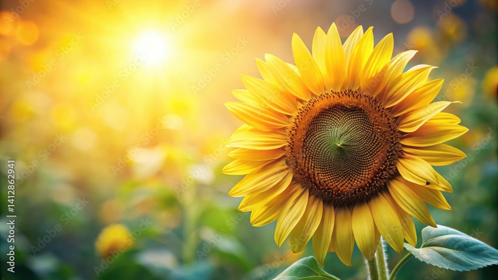 Fototapeta premium Golden Sunflower in a Field of Blooms at Sunset