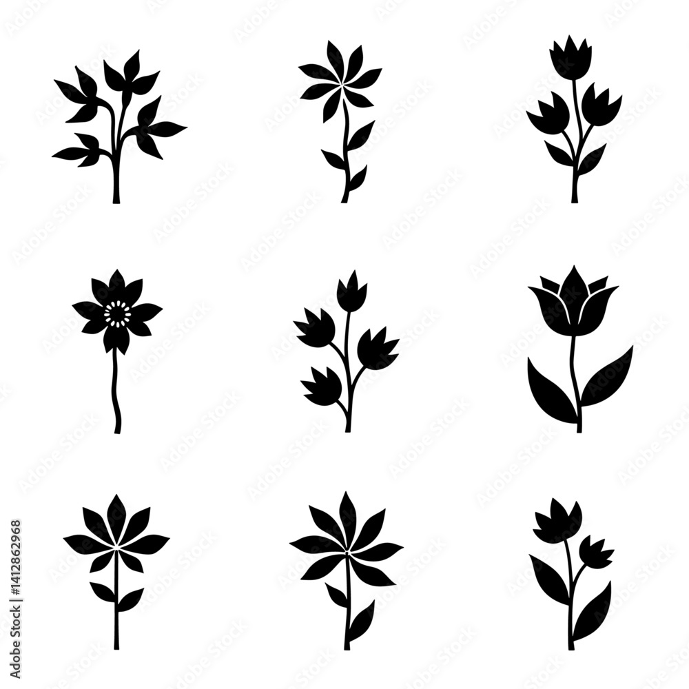 Fototapeta premium Set of flowers, Set of floral elements
