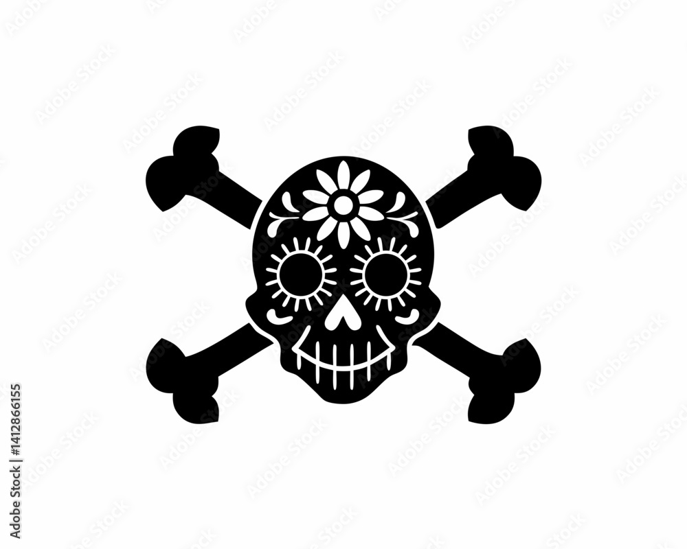 Obraz premium creative Silhouette skull-crossbones Icon Vector Illustration 
