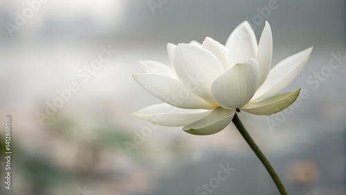 White Flower with Closed Petals Centered in a Quiet Space
