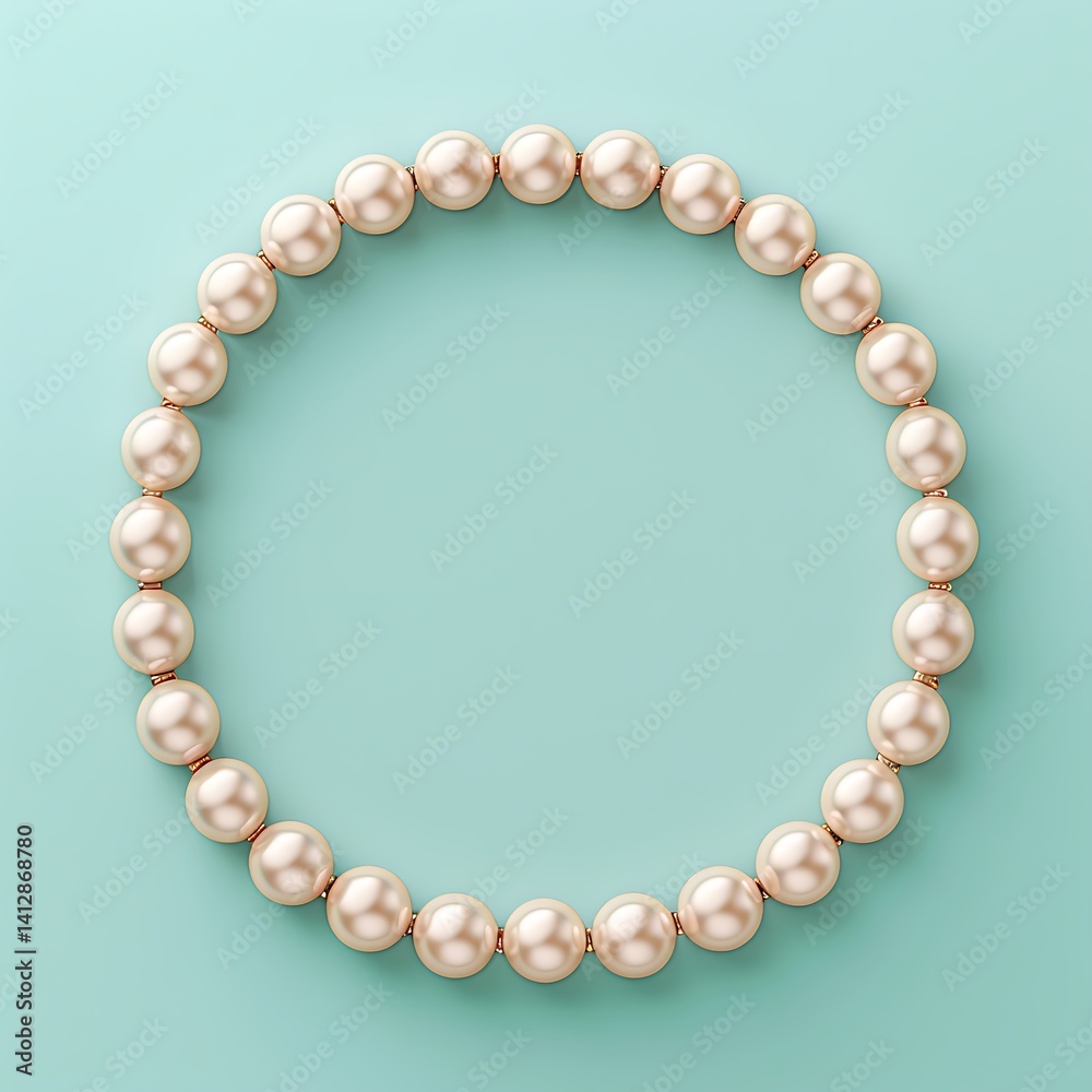 Obraz premium Pearl necklace on blue background. Top view.