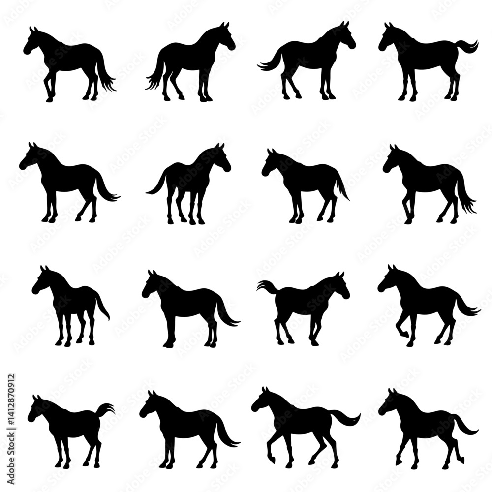 Obraz premium Set of Horse silhouette vector on white background 